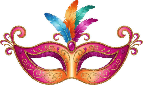Colorful Venetian Carnival Mask with Feathers.