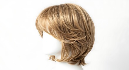 Obraz premium Blonde Wavy Hair Short Wig on White Mannequin Head in Studio