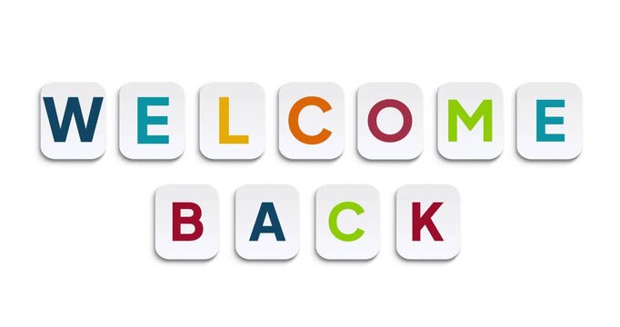 Welcome Back Text Animation on Colorful Tiles for returning audience greetings