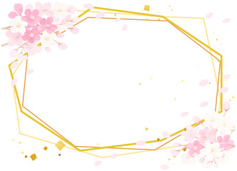 金と水彩風の桜のイラスト素材　あしらいフレーム