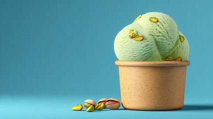Pistachio ice cream on solid monochrome background