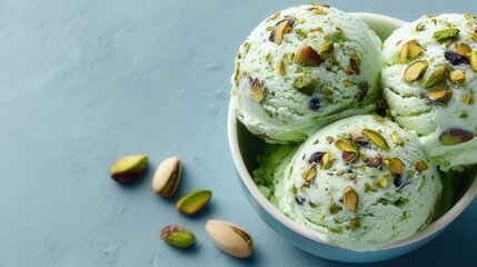 Pistachio ice cream on solid monochrome background