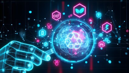 Environmental consultant reviewing ESG compliance and circular economy strategy using digital sustainability icons. clean energy transition, green innovation, and responsible corporate governance. 