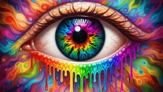 Vibrant Human Eye with Rainbow Colors.