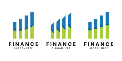 Finance grow bar chart logo design collection