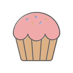 Glazed cupcake, isolated illustration on a transparent background in soft colors, flat icon design.