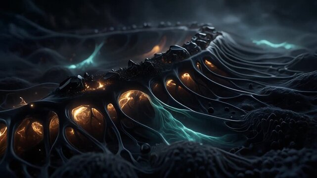 Cellular Autophagy Process Visualizing Radiant Molecular Streams Emerging from Void Energy