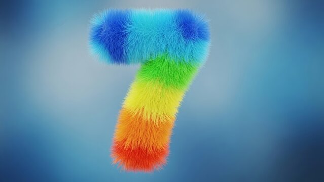 Colorful Fuzz Ball on Blue Background.