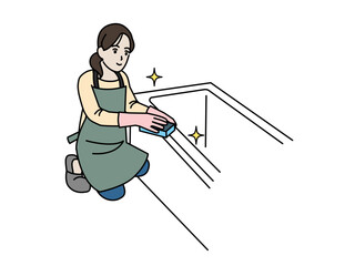 浴槽の掃除をする主婦のイラスト