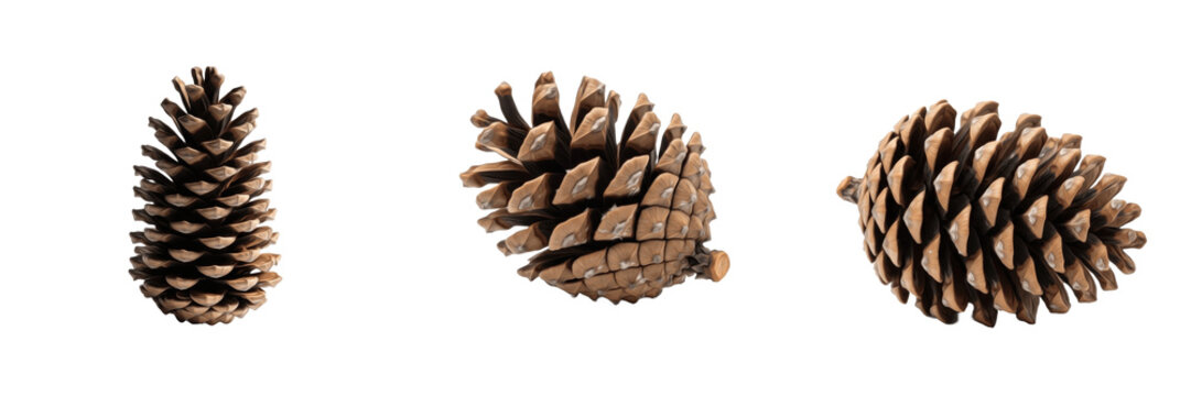 Set of Natural Brown Pine Cones from Coniferous Trees Isolated PNG