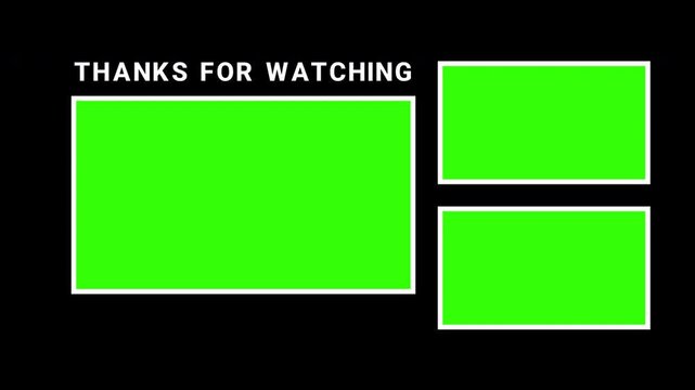 Animation End screen YouTube channel with three templates for video on a black background. for customizable logos and text. 4K video