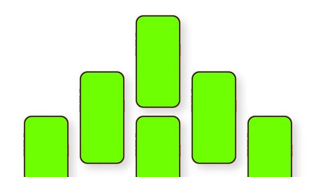 Animated smartphones mockups with green mobile screens. Animation template for presenting mobile app design, UI interfaces