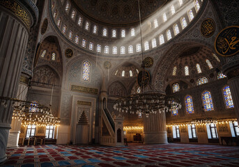 Interior Wide Angle Shot of a Stunning Ottoman Mosque Architecture