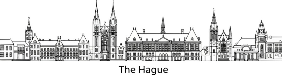 Fototapeta premium Detailed sketch of city skyline with varied architectural styles and prominent spires