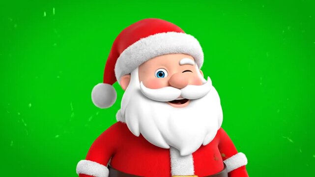 Cheerful Santa Claus in red suit and hat against a vibrant green background with a festive mood.