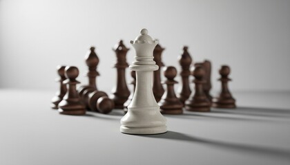 A white chess king piece stands in the foreground with brown chess pieces in the background.