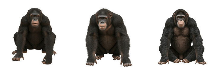 Set of Realistic Chimpanzee Primates, Professional African Wildlife Jungle Animals isolated PNG