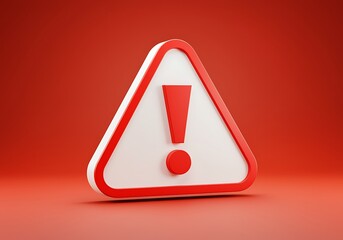 3D warning sign with red border and exclamation mark on red background