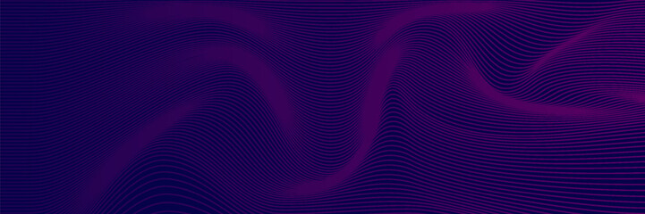Vector smooth waves on dark background. Futuristic technology design backdrop with purple and blue gradient transition. © PECAH