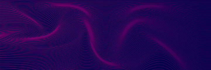 Naklejka premium Vector smooth waves on dark background. Futuristic technology design backdrop with purple and blue gradient transition.