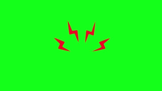 Red lightning symbol animation, angry cartoon concept, alpha channel, 4k video green screen
