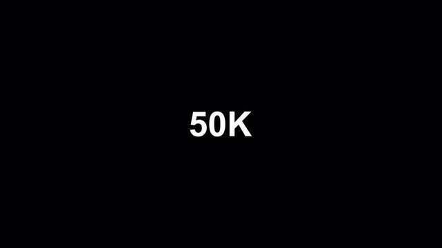 Number counter from 0 to 50K on a black background, Counting Numbers from 0 to 50,000 on a transparent background with alpha channel, Number counting from 0 to 50k animation.