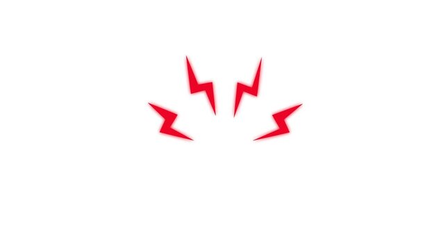 red lightning symbol animation, transparent background cartoon style, 4k video