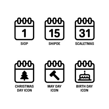 Black and white calendar icons for various holidays and dates