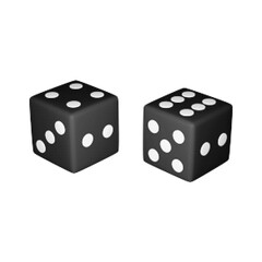 Black and white halftone illustration of two dice isolated on white background. Gambling, casino game, risk and probability concept in retro monochrome style.