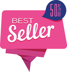 Pink and purple seller badge with 50 percent off discount tag