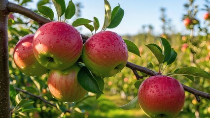 Ripe Red Apples on Tree Branch.