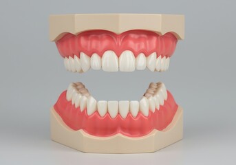 Obraz premium Dental model with healthy and unhealthy teeth on gray background for dental health education and hygiene awareness