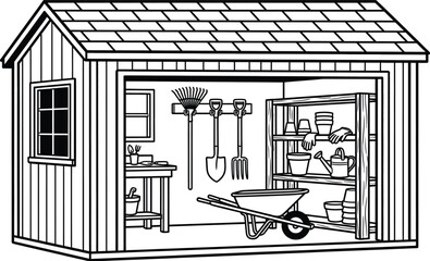 Fototapeta premium Garden shed organization vector with various tools