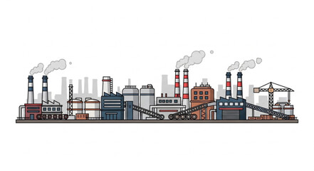 Obraz premium Industrial factory complex with smoking chimneys and storage tanks.