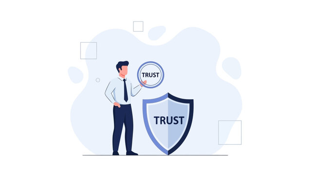 Businessman Holding Trust Shield Symbol, Security and Reliability Concept