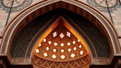 Obraz premium Architectural detail of a squinch supporting a dome with geometric patterns. real-estate listings, architecture portfolios, designed for real-estate listing and luxury residence showcases.