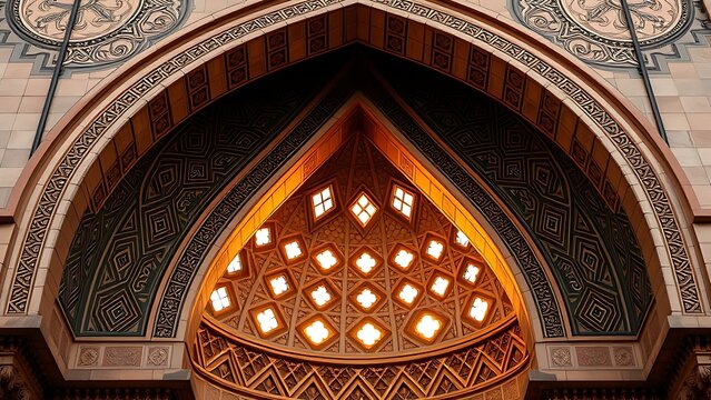 Architectural detail of a squinch supporting a dome with geometric patterns. real-estate listings, architecture portfolios, designed for real-estate listing and luxury residence showcases.