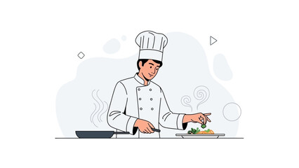 Chef Decorating Food Dish with Herbs, Cooking and Culinary Art