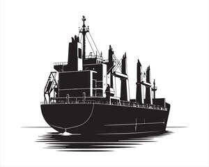 Obraz premium Industrial Cargo Freighter Ship Silhouette Vector Illustration of Maritime Transport Vessel on Water
