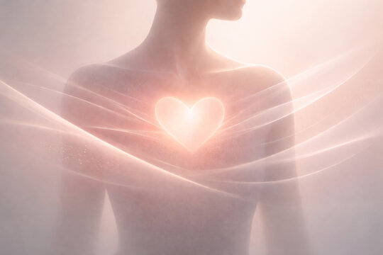 Minimalist surreal illustration of calm breathing rhythm and balanced heart energy, wellness and healthy lifestyle concept.