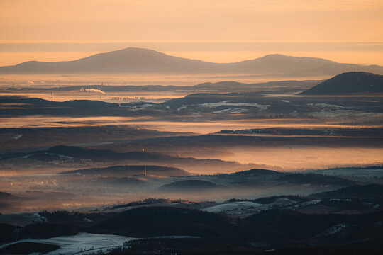 Beautiful winter landscape and sky on mountains. Pure nature. Snezka, Czech Republic