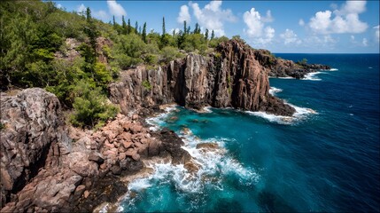Obraz premium overlooking deep blue ocean, dramatic natural environment captured in wide cinematic view