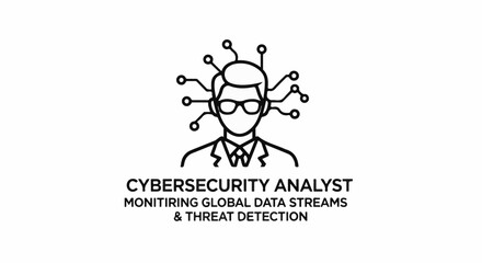 Obraz premium Icon of a person connected to data streams, representing cybersecurity