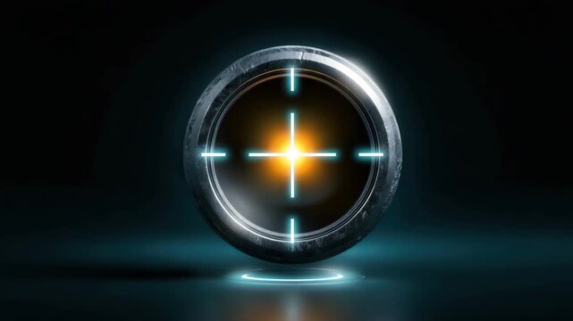 Glowing neon target symbol with crosshairs on dark background