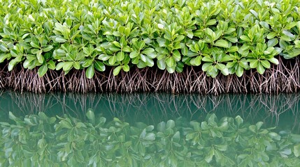 along coastline with visible roots, vital environmental protection ecosystem