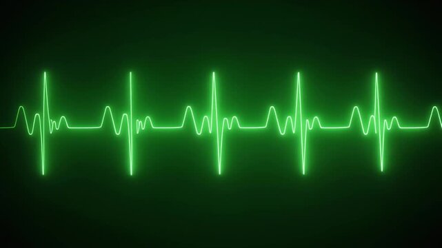 Green ECG waveform on dark background.