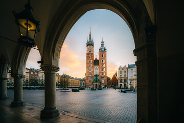 Central market square of Krakow in Poland