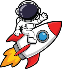 Cute Astronaut Flying High on a Rocket