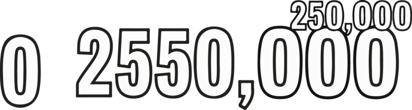 Large outlined numbers showing 0, 2550, and 250,000