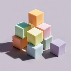 Obraz premium Pastel colored geometric shapes stacked with soft shadows cubes